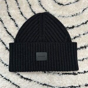 ALLSAINTS RIB Cuff Hat Black Knit Beanie Wool Blend- New